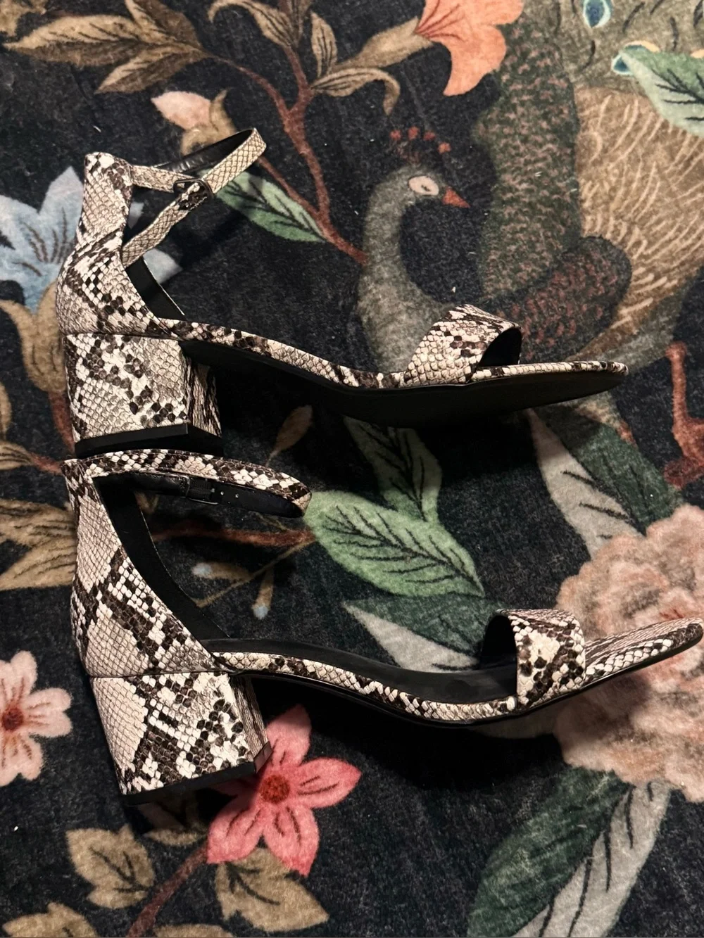 *NWOT* Amazon Essentials Snake-Print Ankle Strap Heels in Black and White
